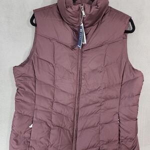 NWT Lands End Womens Large Down Feathers Puffer Winter Vest Full Zip Burgundy